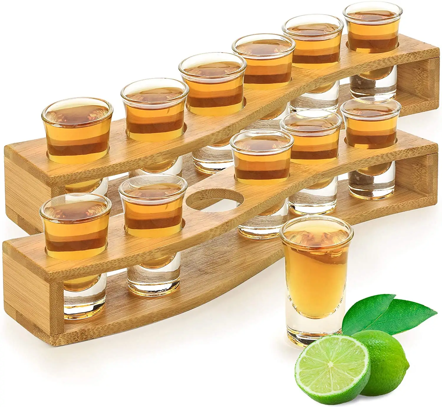 12 Shot Glasses Set Serving Tray 1oz 30ml Shot Holder Heavy Base For Whisky Tequila