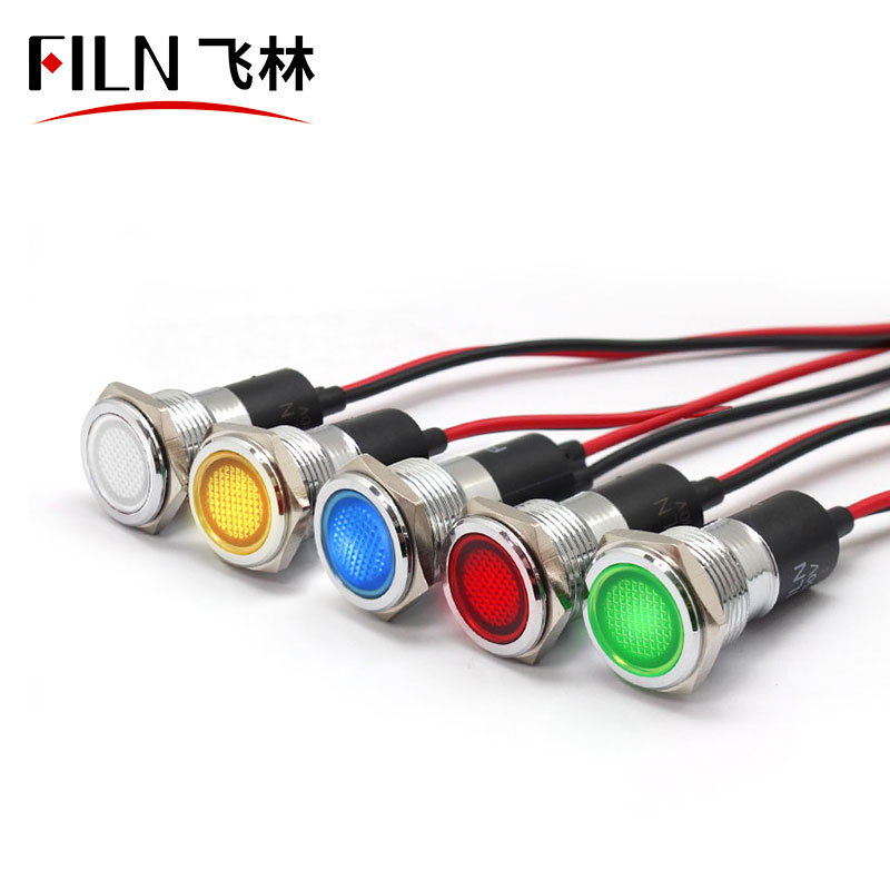 FILN 16mm hole size metal indictaor light Flat head red yellow blue green white 12V 220V 110V 24V panel signal light with wire