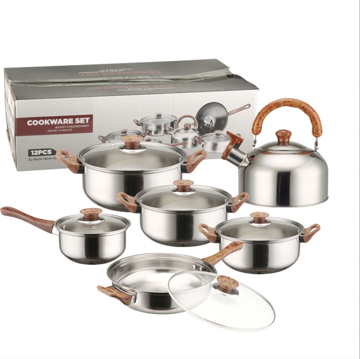 12/18 pieces cookware sets Non Stick stainless steel Kitchen Cooking Pot Suitable for gas induction cooker cookware set