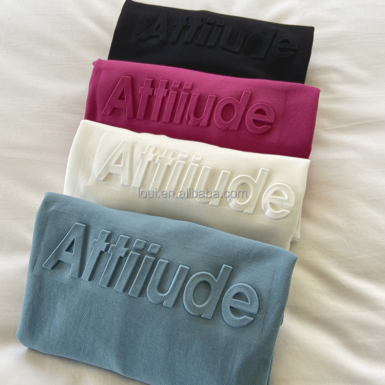 Custom emboss crewneck sweatshirts women 3D logo embossed crew neck