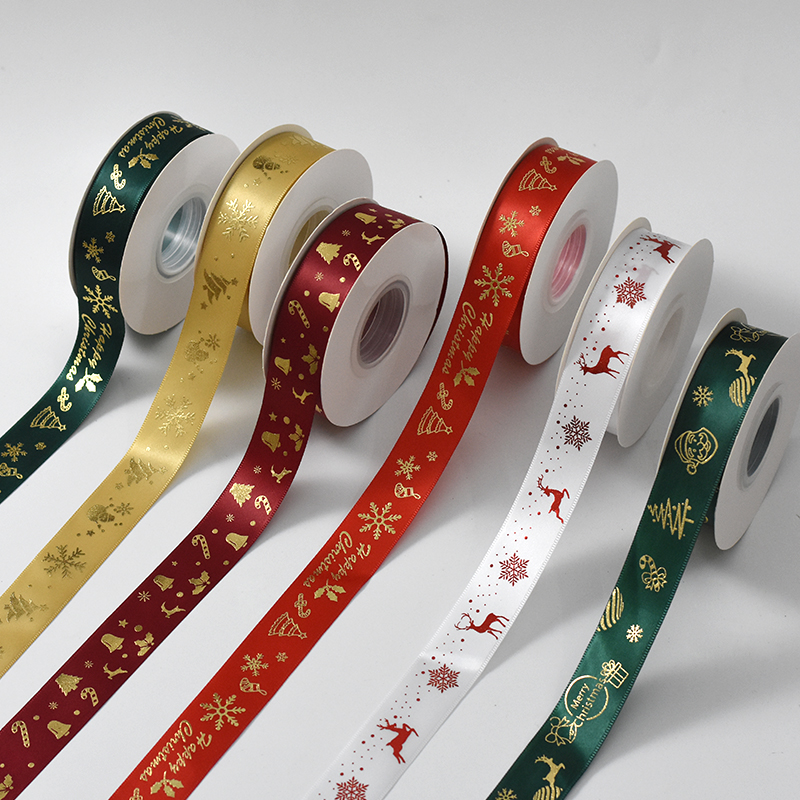 CSFY 1 inch Satin Ribbon with logo printing Christmas Ribbon hot selling design ribbon logo