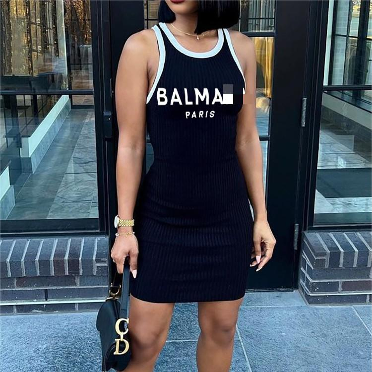 C0034 2023 summer new letter-printed color-block vest slim woman formal dresses