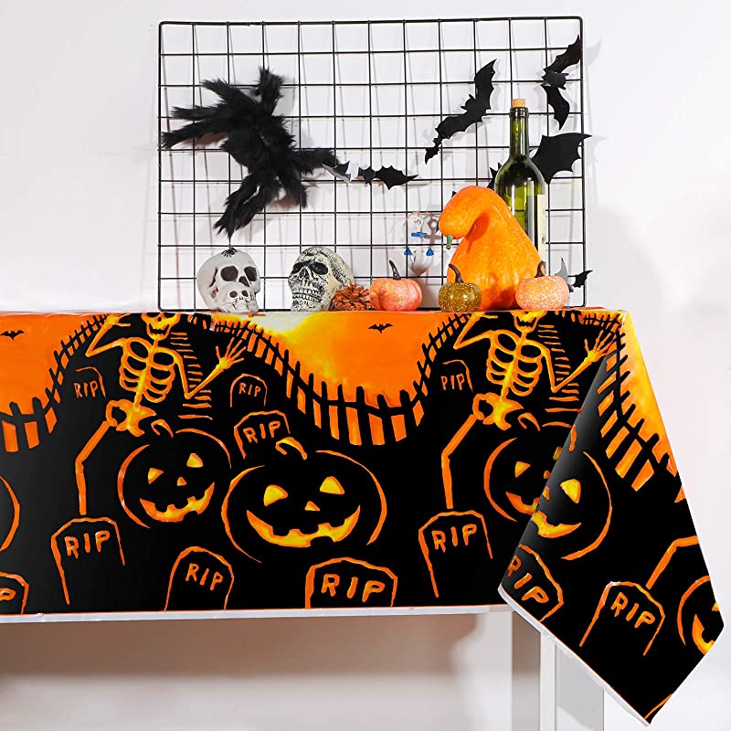 Waterproof Disposable Plastic Halloween Pumpkin Design Tablecloth