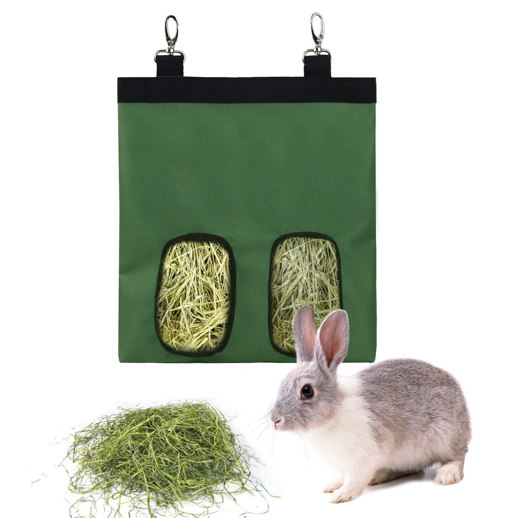 Portable 2 holes 600D Oxford Small Animals Hanging Hay Feeder Bag for Rabbit Guinea Pig Chinchilla Hamsters