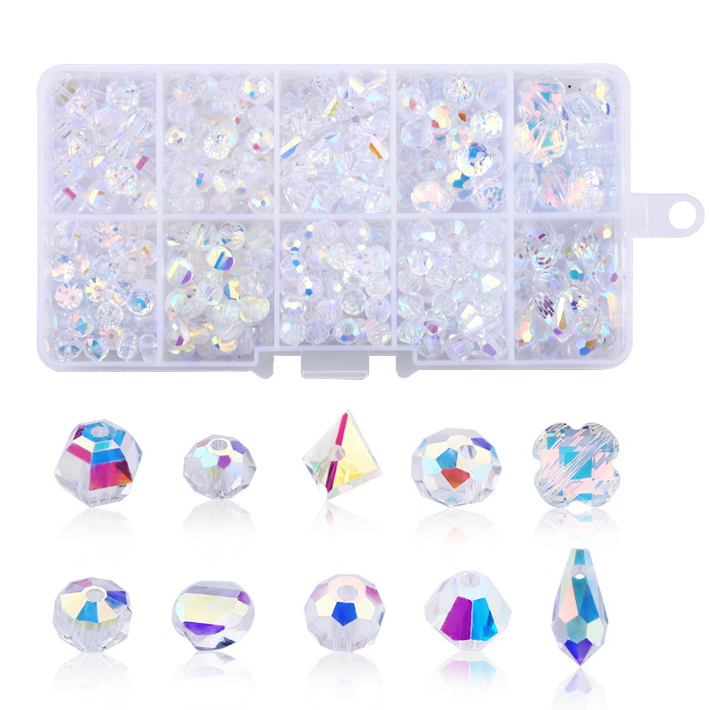 DIY Jewelry Stained Glass Diamond Crystal Accessories Bead Necklace Pendant Earrings Accessories Electroplating Aurora Sapphire