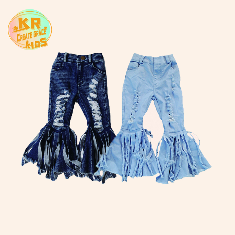 Hot Sale New Design Kids Bell-bottomed Pants Kid Denim Trousers Children Girl's Jeans
