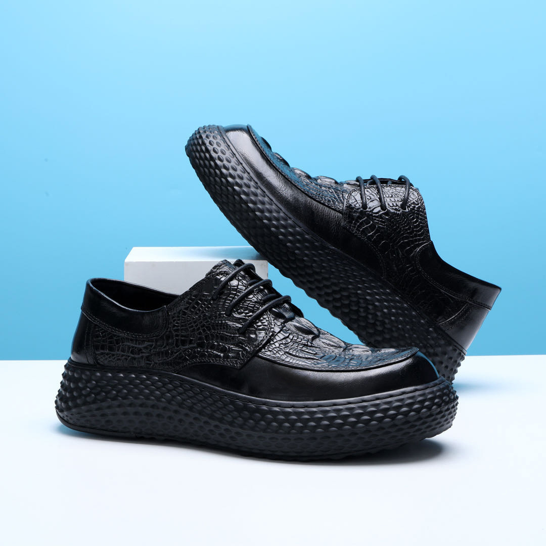 Crocodile pattern genuine leather men's shoes autumn and winter new items business casual shoes versatile fashion bean shoes