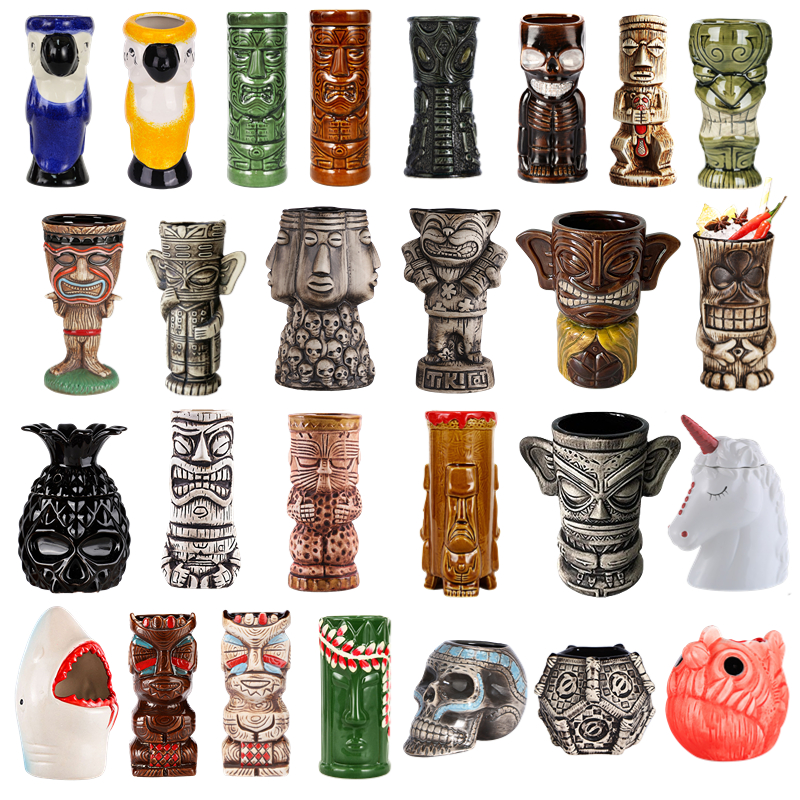 Оптовая продажа, Гавайские кружки tiki, креативные Коктейльные бокалы ручной работы, керамические чашки tiki для бара