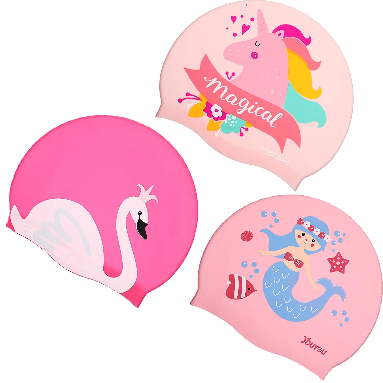 50g Customize Age 3 to 13 Kids Cartoon Swim Caps 100% Silicone Printing Logo Brand Silicone Swimming Cap Pantone OEM Item Time
