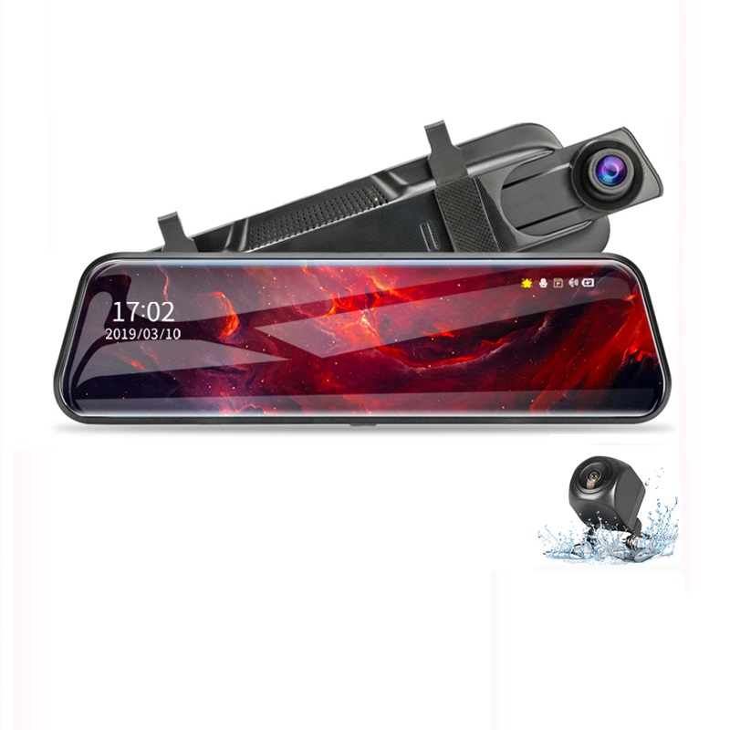 10 дюймов серсорный экран потоковый медиа-Автомобильный DVR видеорегистратор с двумя объективами с зеркалом заднего вида зеркало заднего вида с автоматическим Dashcam автомобильный черный ящик HD камера с углом обзора