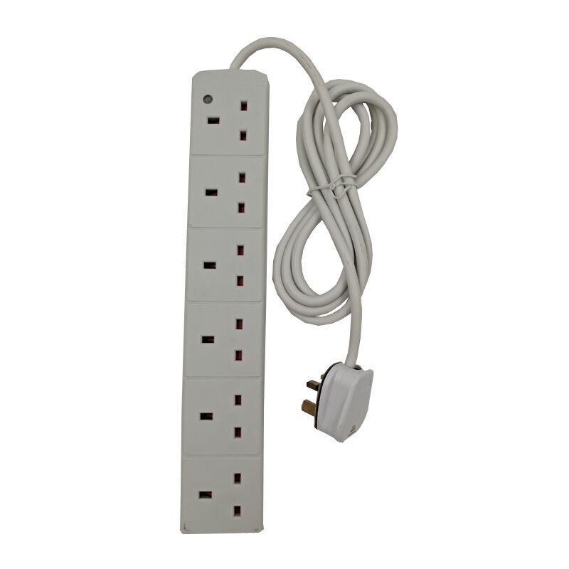 White CE Approval UK Type 6 Way extension socket power strips