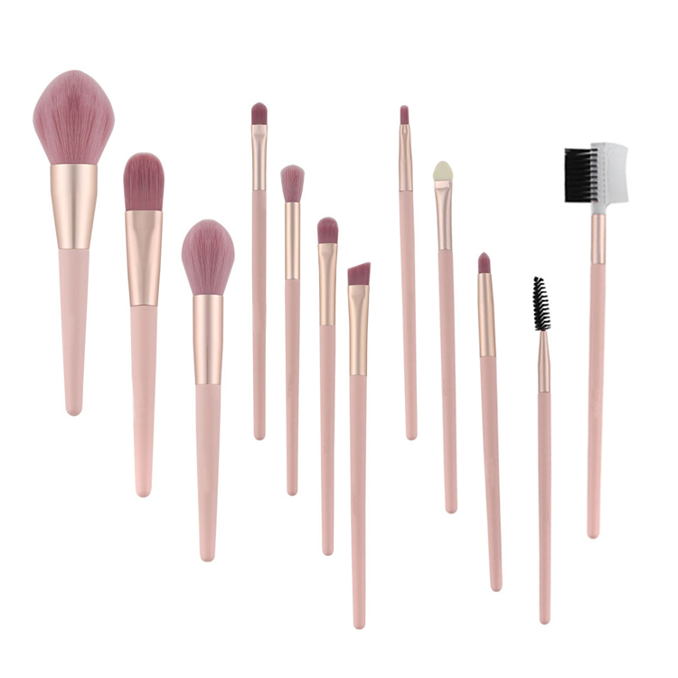 NK-MB06 Manufacturers OEM 12 Pcs Foundation Buffing Vegan Professional Private Label Pink Makeup Cosmetic Brushes Set