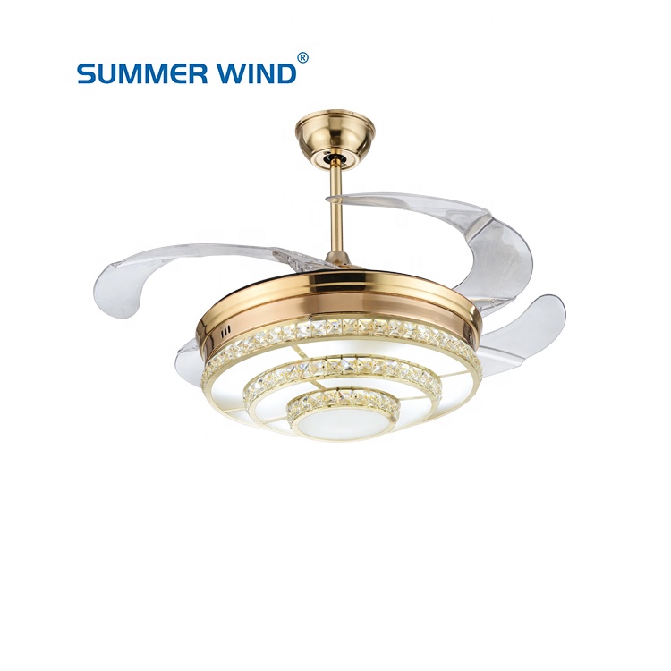 Factory direct remote wall control 3 fan speed 3 tone invisible ceiling fan light 110v gold