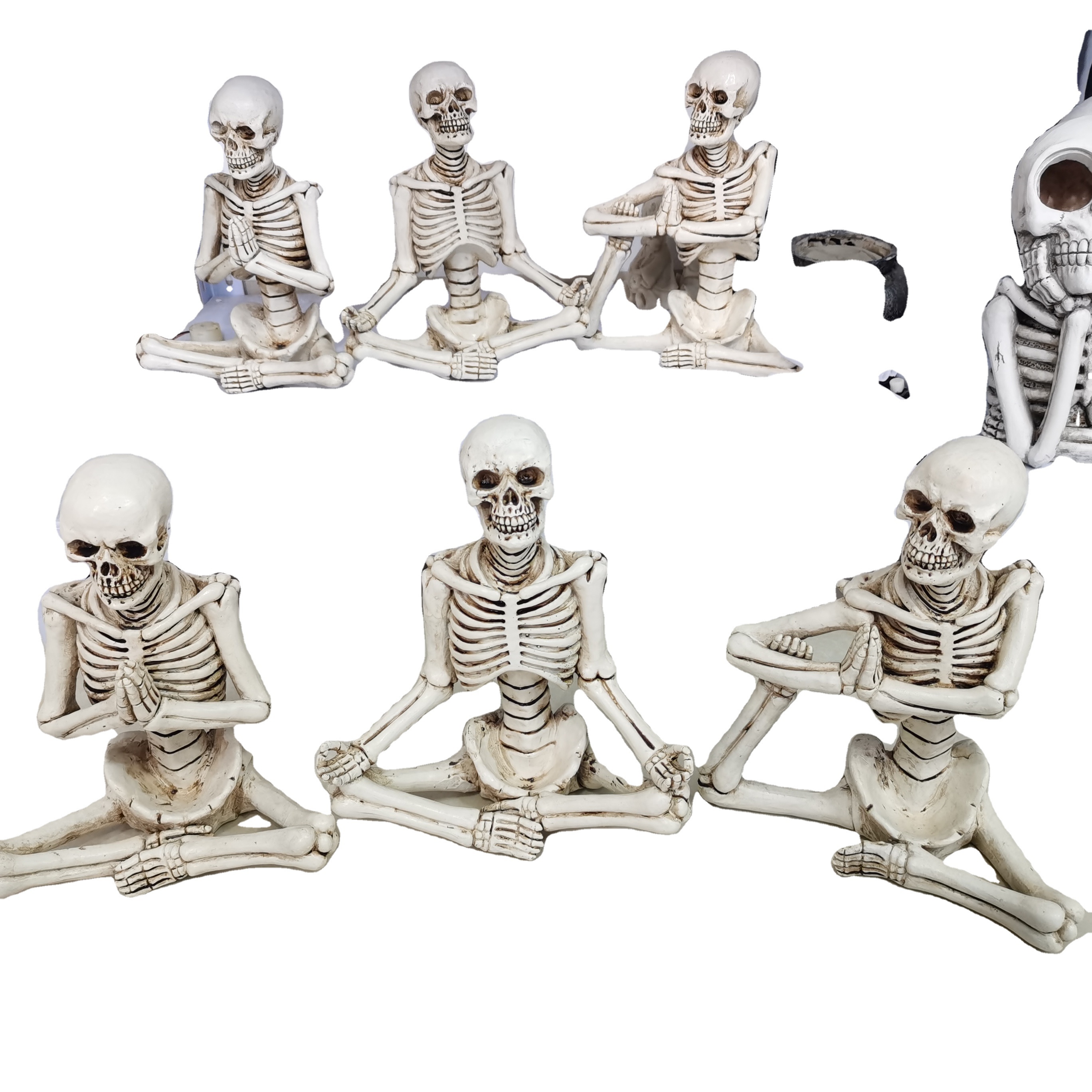 Hand painted Bone Stretchers Skeletons in Yoga Poses Decorative Statue Set Gift & Craft
