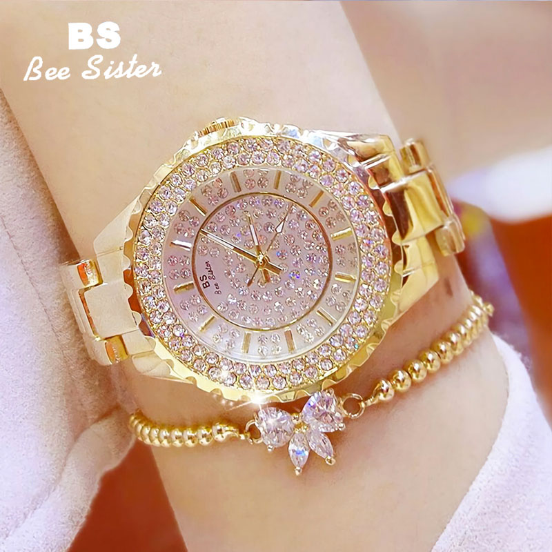 Часы наручные BS Jewelry женские кварцевые, модные роскошные водонепроницаемые, с кристаллами и стразами, подарок для женщин, ювелирные изделия с браслетом, 0280