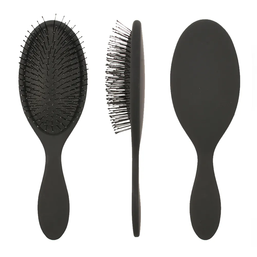 Hot Selling Black Matt Finishing Professional soft comfortable customized color logo plastic hairbrush wet hair brush