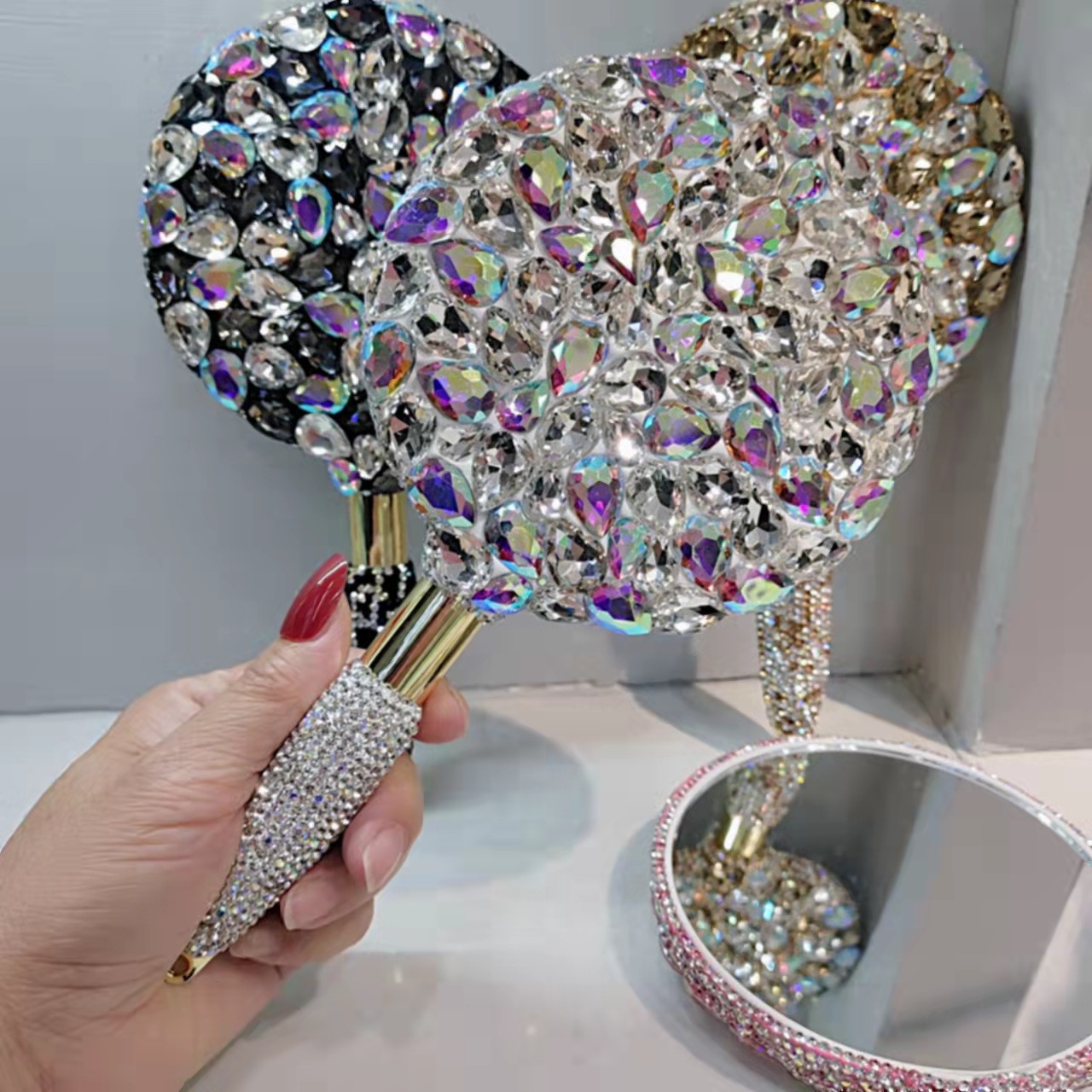 Инструменты для зеркал для макияжа со стразами Bling Diamond, сердце, роскошь, блестящее, косметическое зеркало, ручное зеркало принцессы