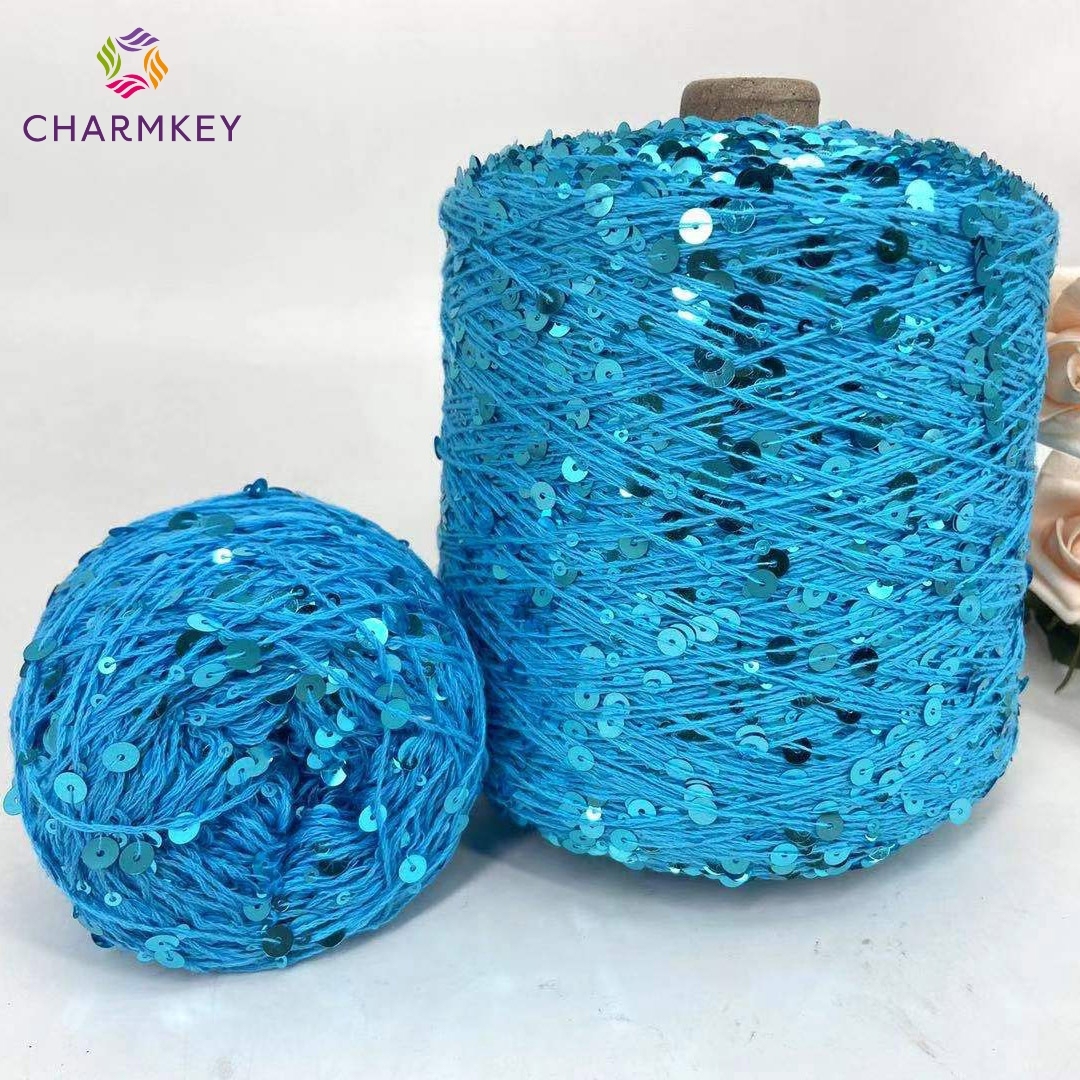 Hot Sale 3MM+6MM Weaving Stock Yarn 100% Cotton Fancy Sequin Yarn for Hand Knitting