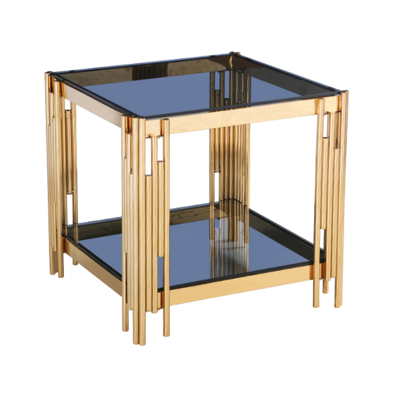 Glass coffee table with gold chrome frame