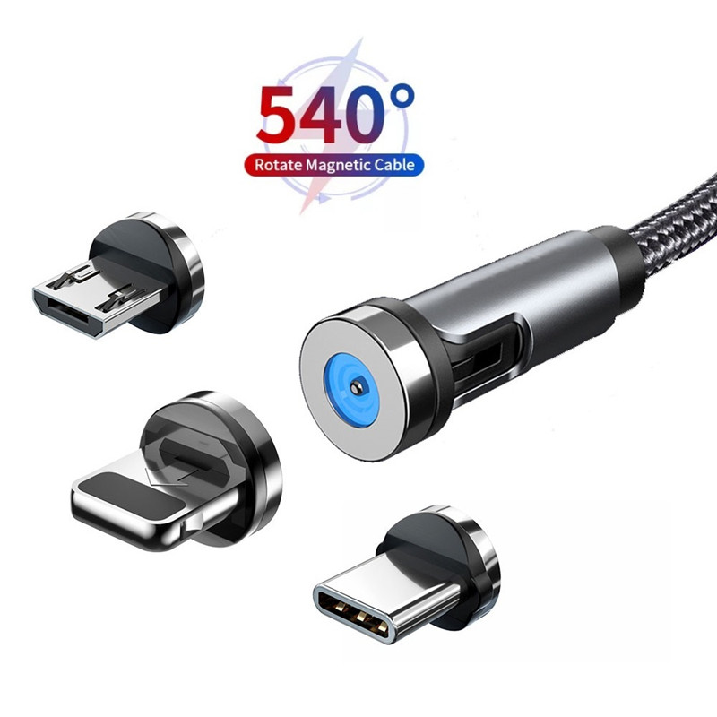 Магнитный USB-кабель для быстрой зарядки, 3 в 1, с поворотом на 540 градусов
