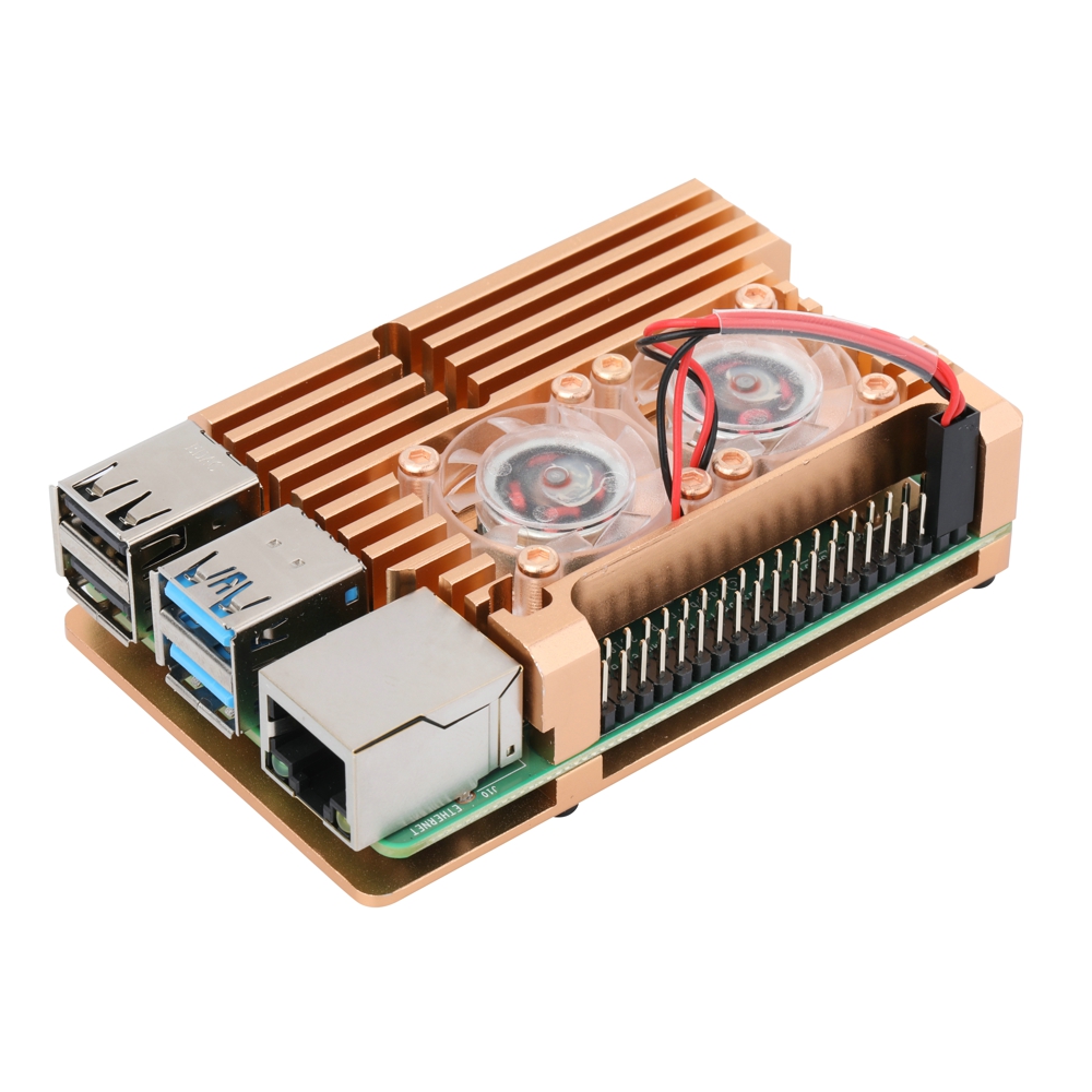 Корпус из алюминиевого сплава с двойным охлаждающим вентилятором для Raspberry Pi 4 Model B