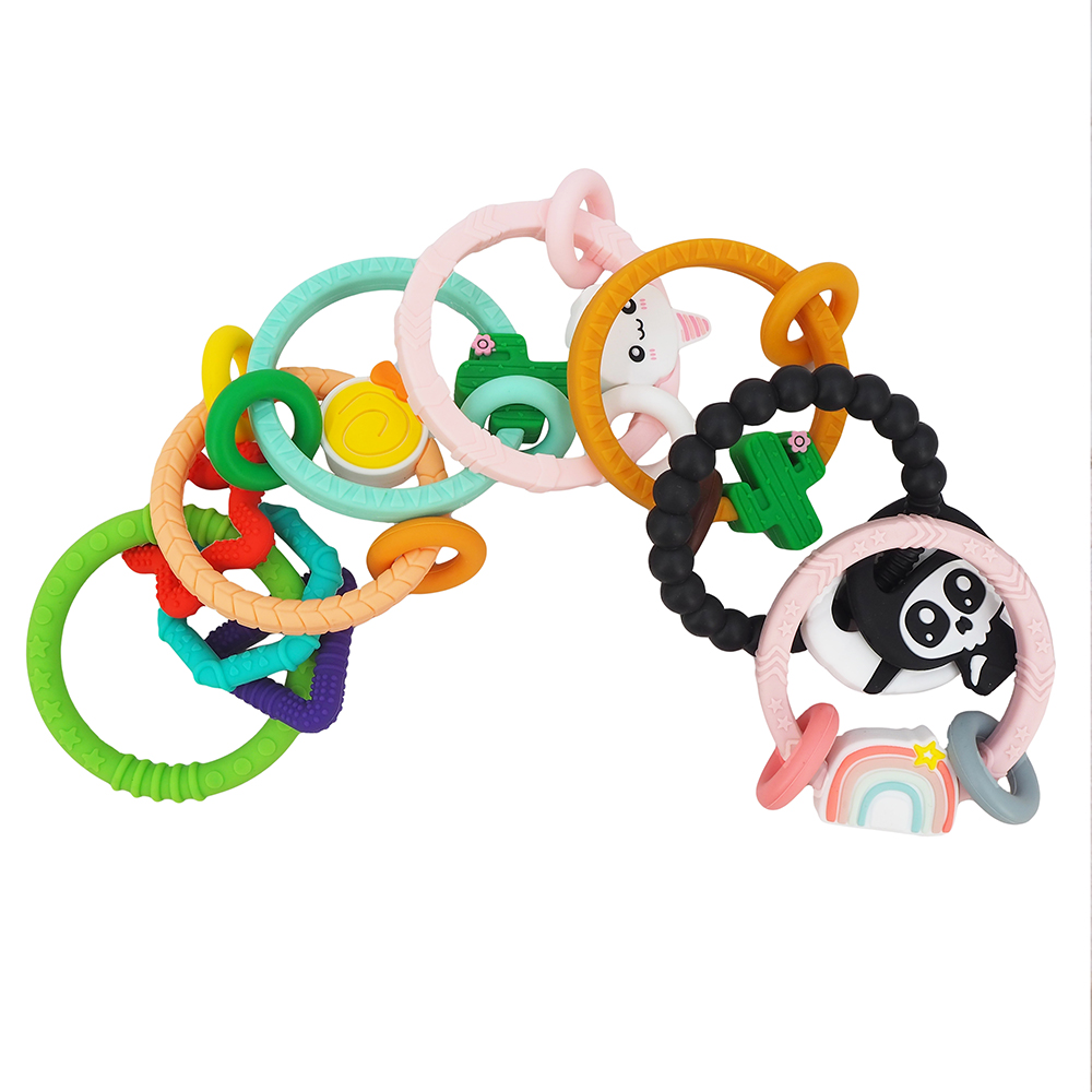 New Design Bpa Free Easy To Hold Teething Rattle Shower Gift Infant Molar Toy Baby Teether Bracelet Ring