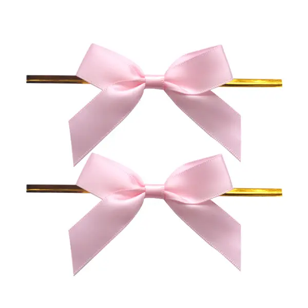 Satin Bow Manufacture Pre-made Satin Ribbon Bows With Twist Tie For Sweet Bag