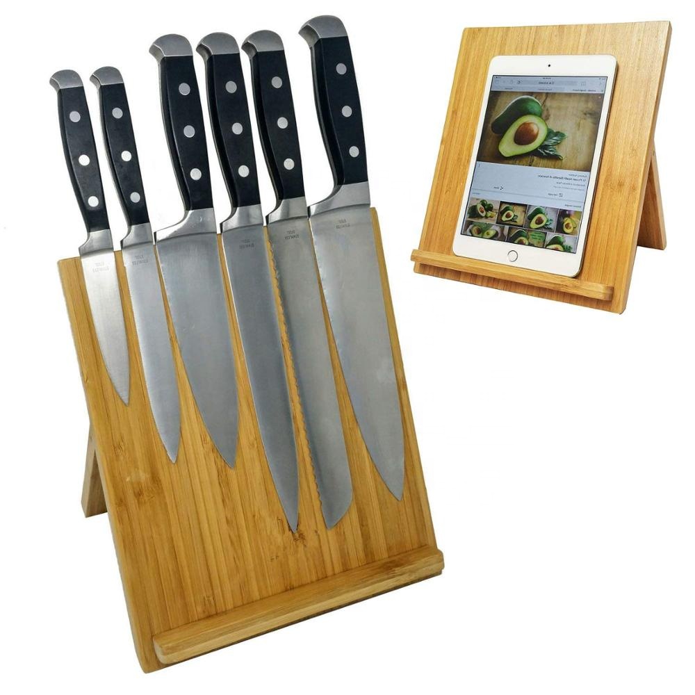 Durable multi-function Natural Bamboo Wood Magnetic Knife Dock Stand Holder for kitchen