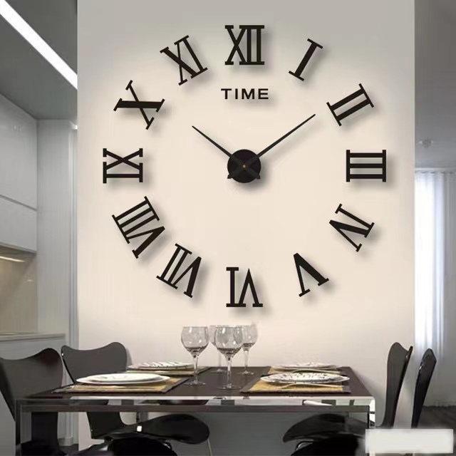 Home Decorative Large Mute Frameless 3d Diy Sticker Roman Numeral Wall Clock for Living Room