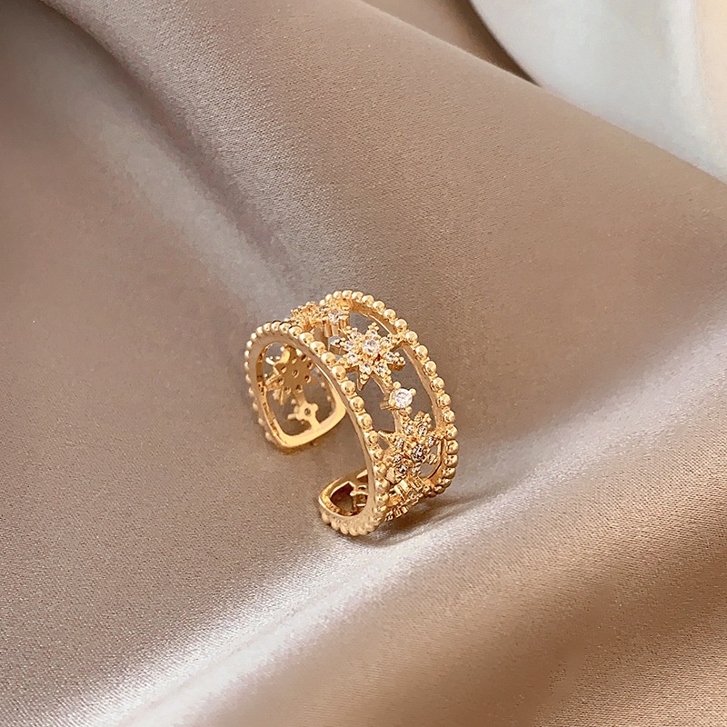 Simple exquisite design open zircon ring fashion personality gold wedding ring 14k men and woman diamond ring anillo de oro