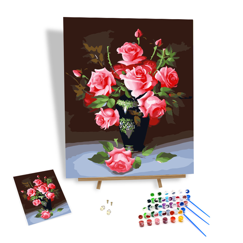 Digital Oil Painting Paint By Numbers Pink Rose Acrylic Paint By Numbers Canvas Kids For Sale Home Decor