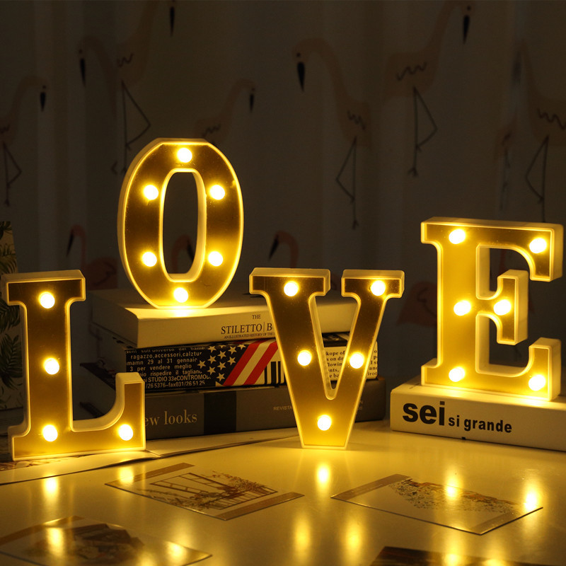 Love Alphabet Letters Bedside Light Gold Luminous 26 English Led Letter Table Light