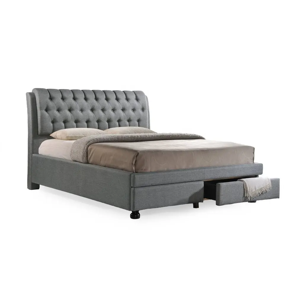 Baxton Studio Ainge Contemporary Button-Tufted Fabric Upholstered Storage Bed with 2 Drawers