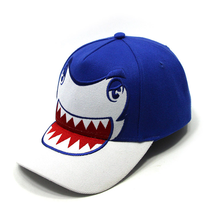 Fashion Sun Embroidery logo Animal Shark Summer 5 Panel Custom Kids Baseball Cap Hats