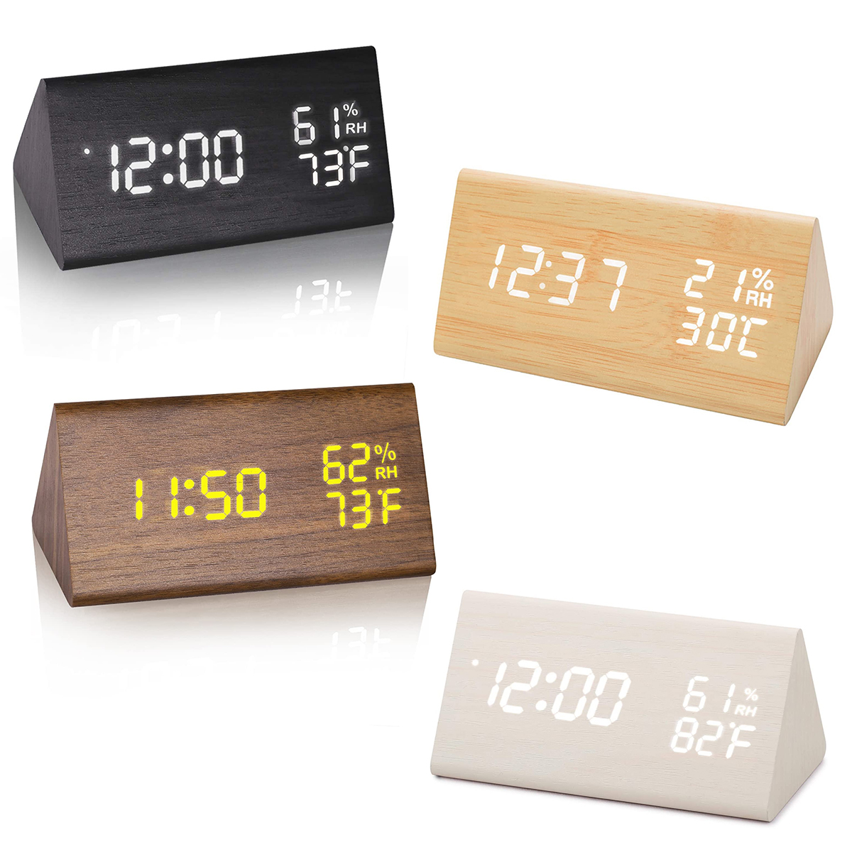 Amazon Hot Sale Wooden Digital Alarm Clock Digital Desk Table Clock Customized Logo Modern Multifunctional Desktop Electronic Tr