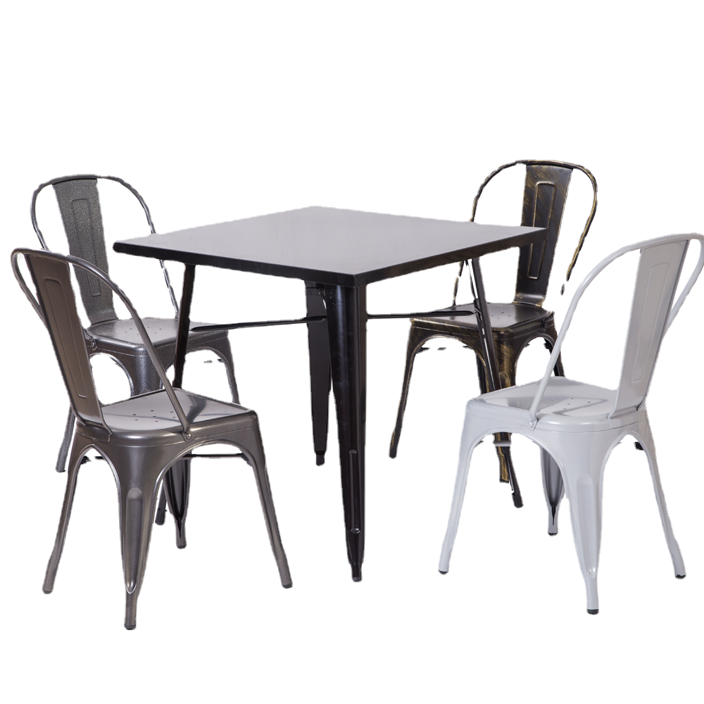 Metal Iron Stackable Industrial Vintage Cheap Retro Outdoor Metal Tables and Chairs Restaurant Bar Cafe Furniture for Sale