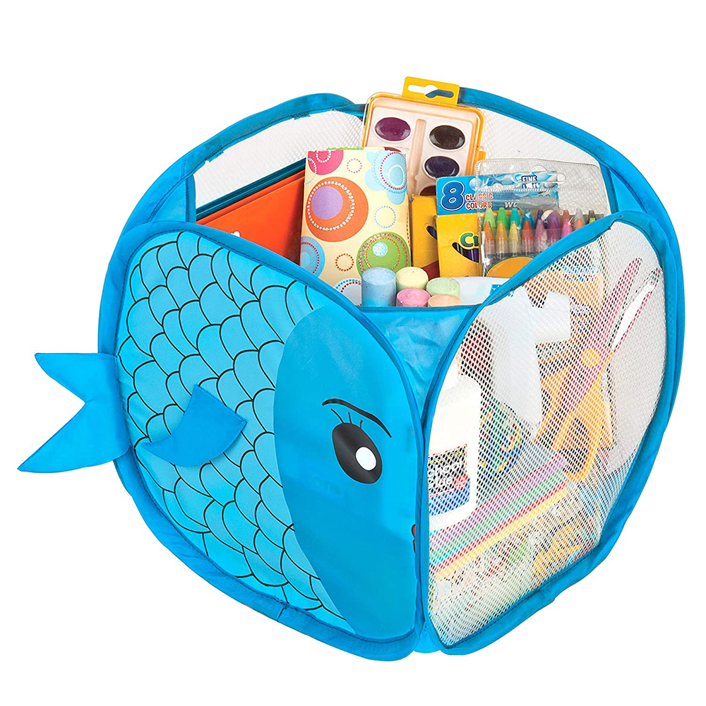 Home Storage Organizer Foldable Mesh Material Cute Pattern Printed Toy Storage Pop-up Organizer