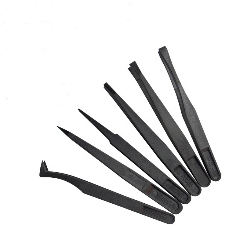 High Precision Conductive Pp Material Black Color Safety Tools Esd Tweezers