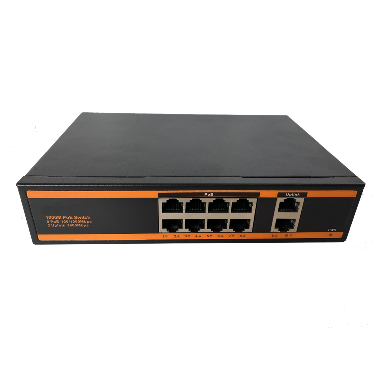 1000 Мбит/с, 8 портов, сеть Gigabit, неуправление Ethernet, промышленный PoE коммутатор + 2 гигабитных uplink