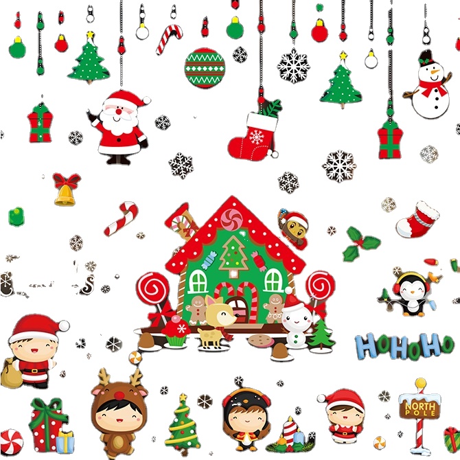 Hot Sale Waterproof Christmas Removable PVC Electrostatic Vinyl Stickers Christmas Window Stickers