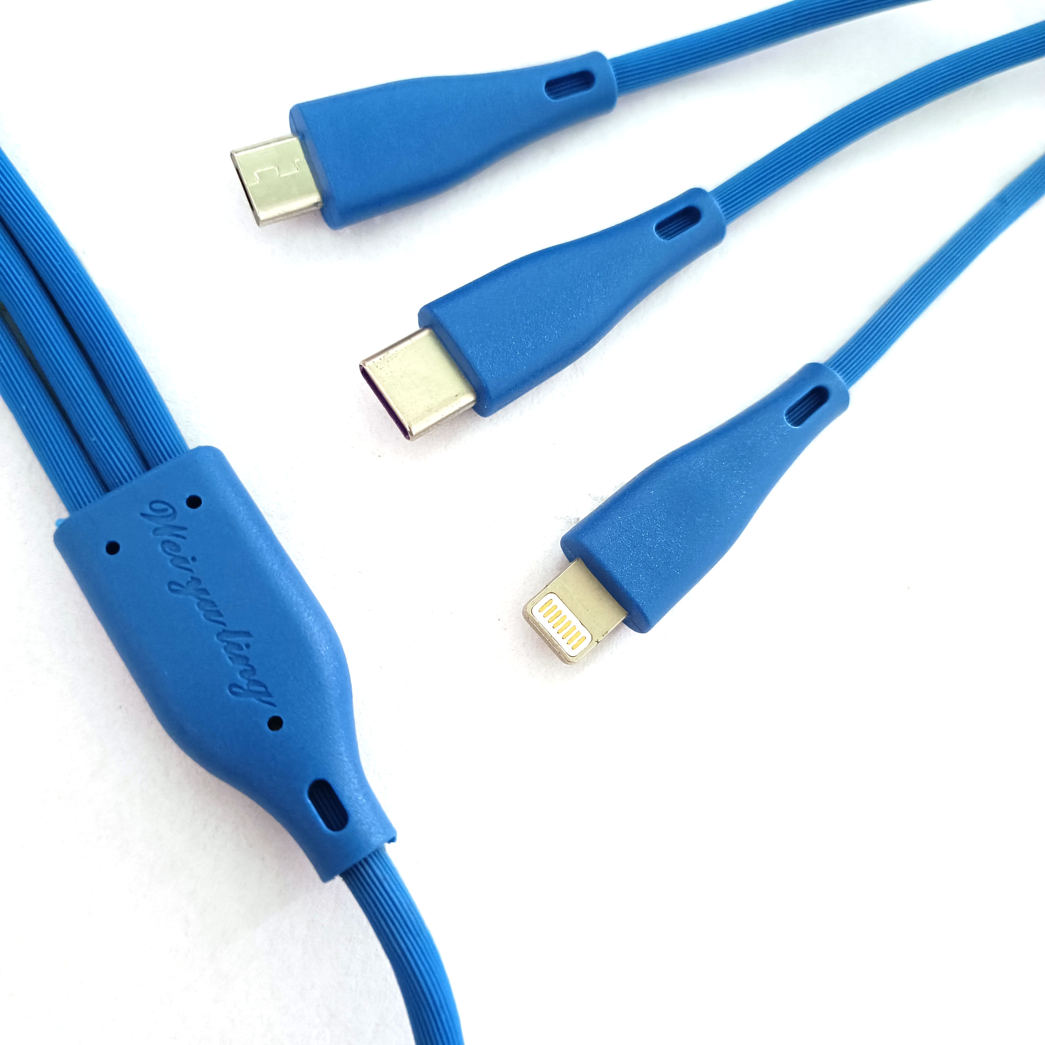 Factory Price 3 in 1 USB Phone Charging Data Cable Wire Micro USB Type-c Charger Fast Quick Mobile Phones