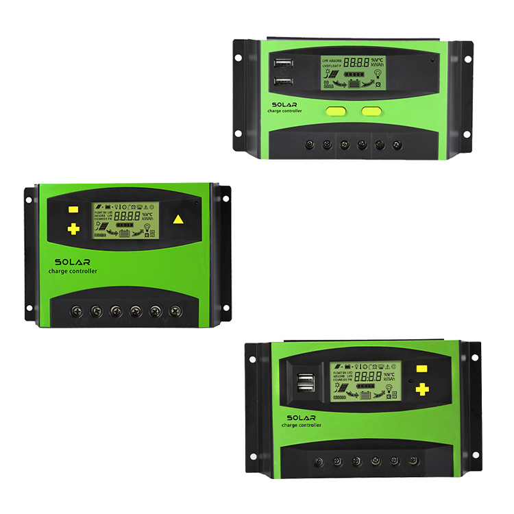 LCD display two USB pwm 12 24 48v ce rohs factory solar charge controller manual
