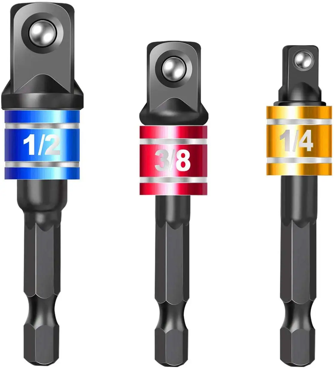 3 Pcs Drill Socket Adapter Impact Drill Extension Bits Bar Socket Adapter 1/4 3/8 1/2 Size Hex Shank Square Head Drill Bit