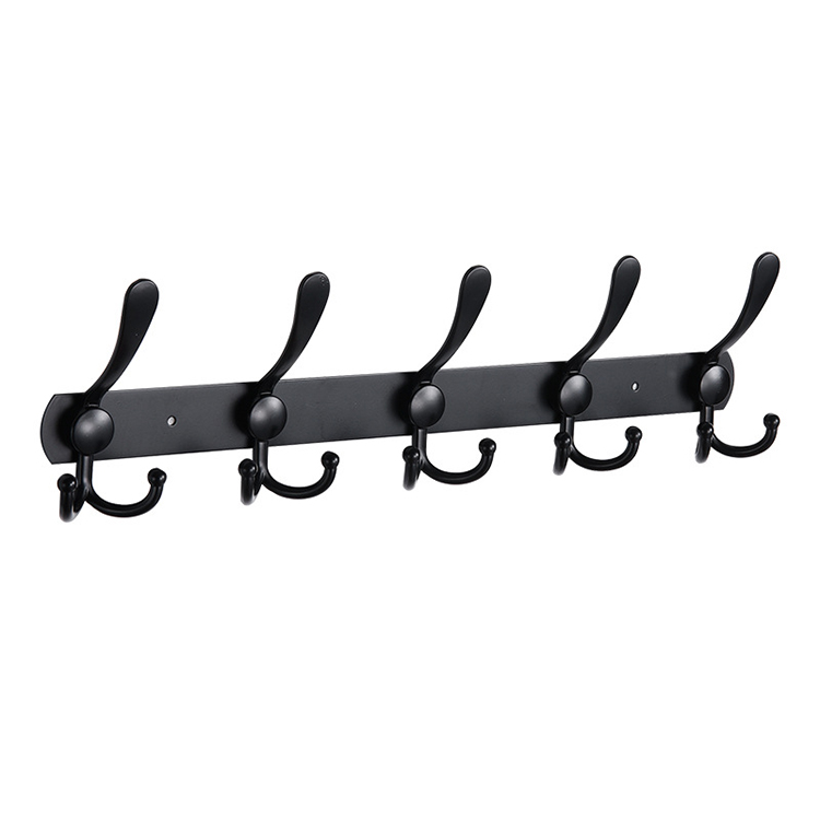 Wall mounted robe hook rack 5pcs double metal hook stainless steel coat hanger hook rail