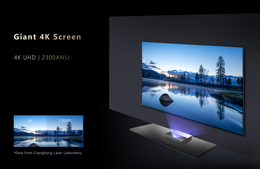 Changhong B8U Laser 4K Projector 2300ANSI Lumens Ultrashort Focus Home Theater Android 11.0 Smart TV with 3D MEMC