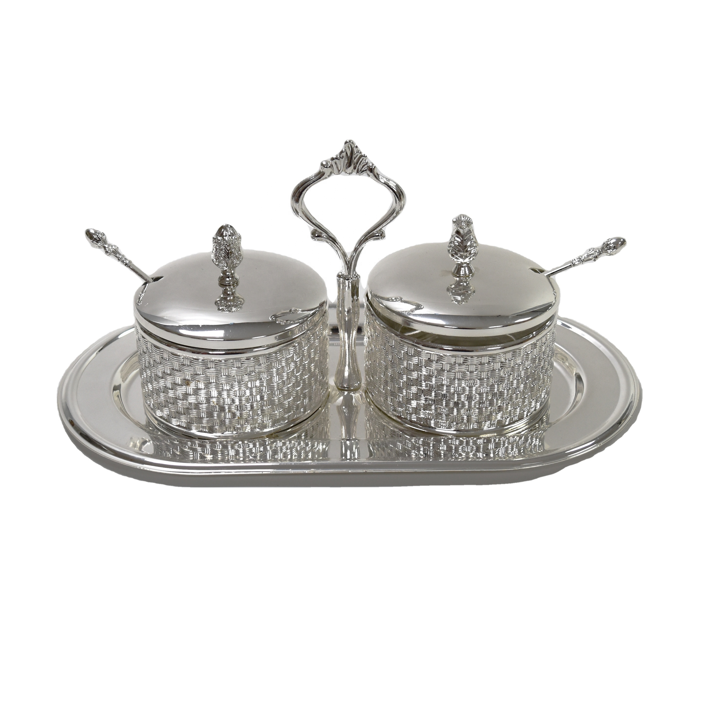 Home kitchen decor metal frame glass round gift sugar spice set with spoon