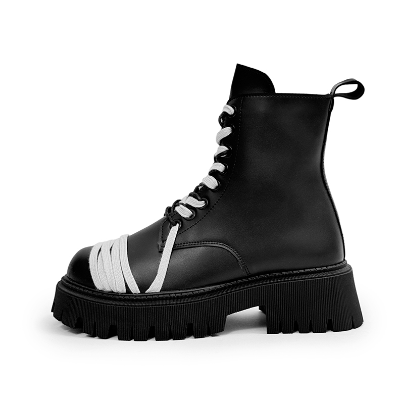New Thick Outsole Platform Black Boots for Men 2025 Fashion Trending Pure Chunky Shoes Young Design Japanese Brand High Top Oem