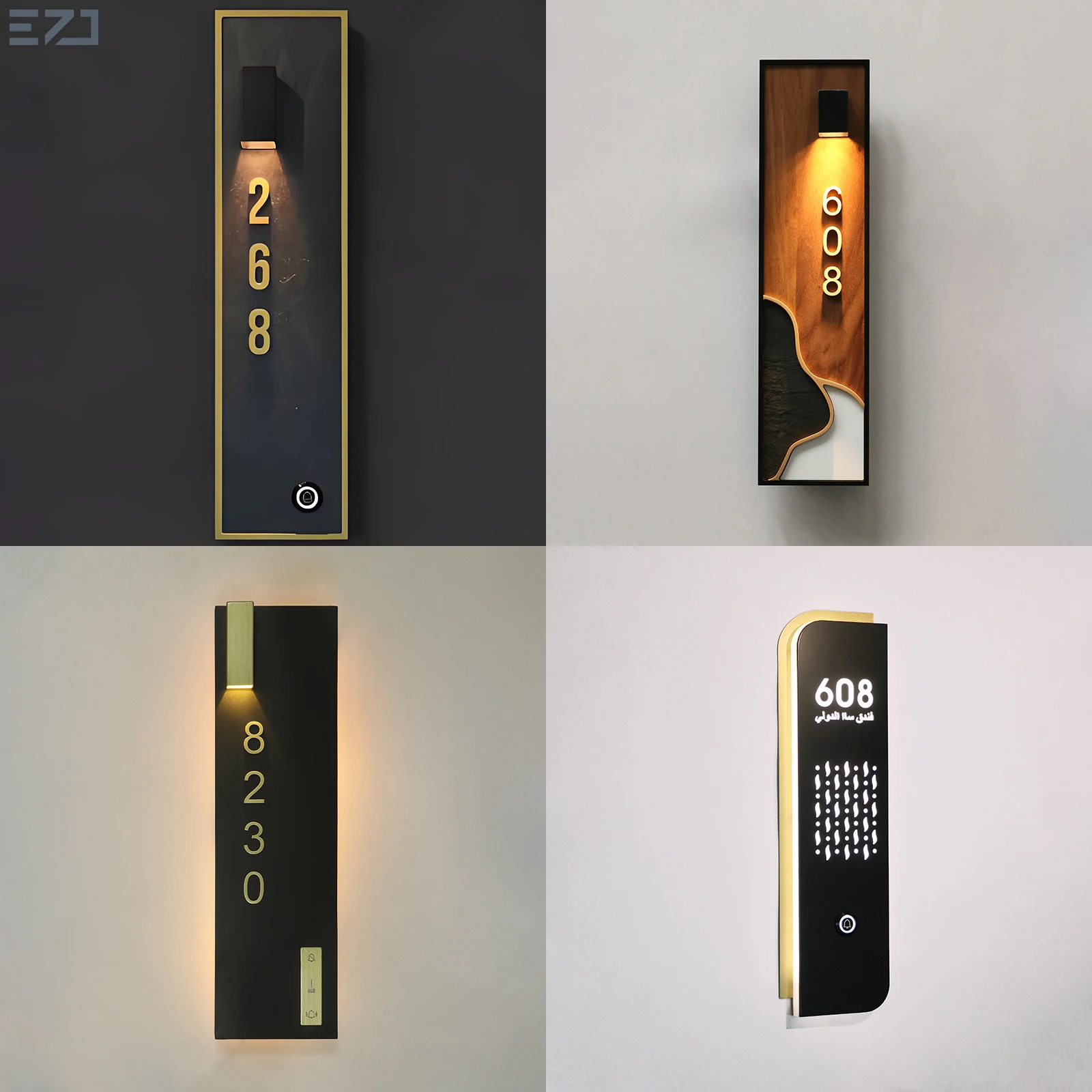 EZD Customize Hotel House Room Number Plaques Name Door Plate Logo Sign with Light Doorbell for DND MUR Guest Service System