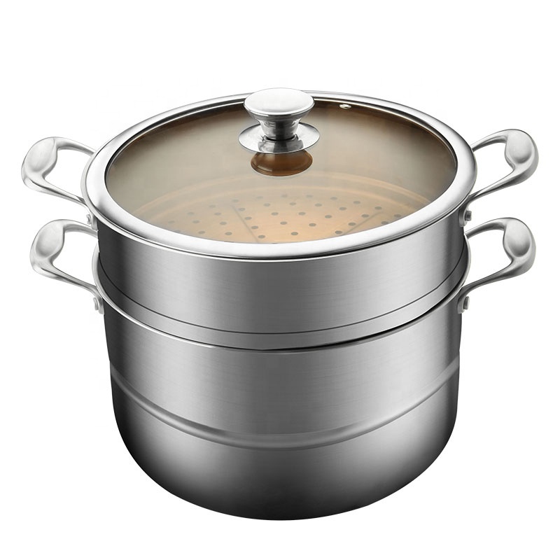 Hot wholesale Home Kitchen 3 Layer Food Steamer Pot 30 cm Stainless Steel Steamers Double Boiler