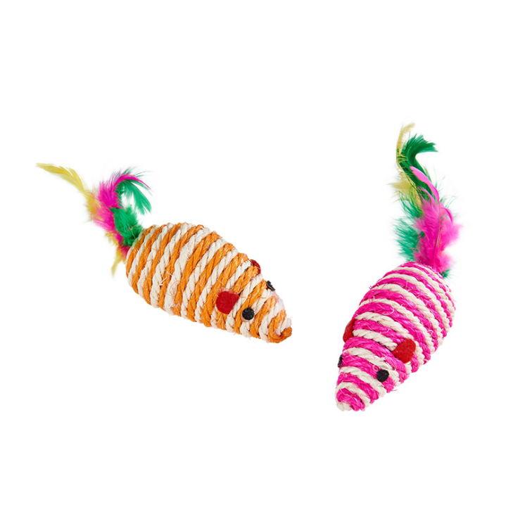Pet cat sisal mouse toy with feather cat interactive toy cat toy.